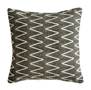 18" Square Cotton Pillow w/ Chevron Print, Natural/Black