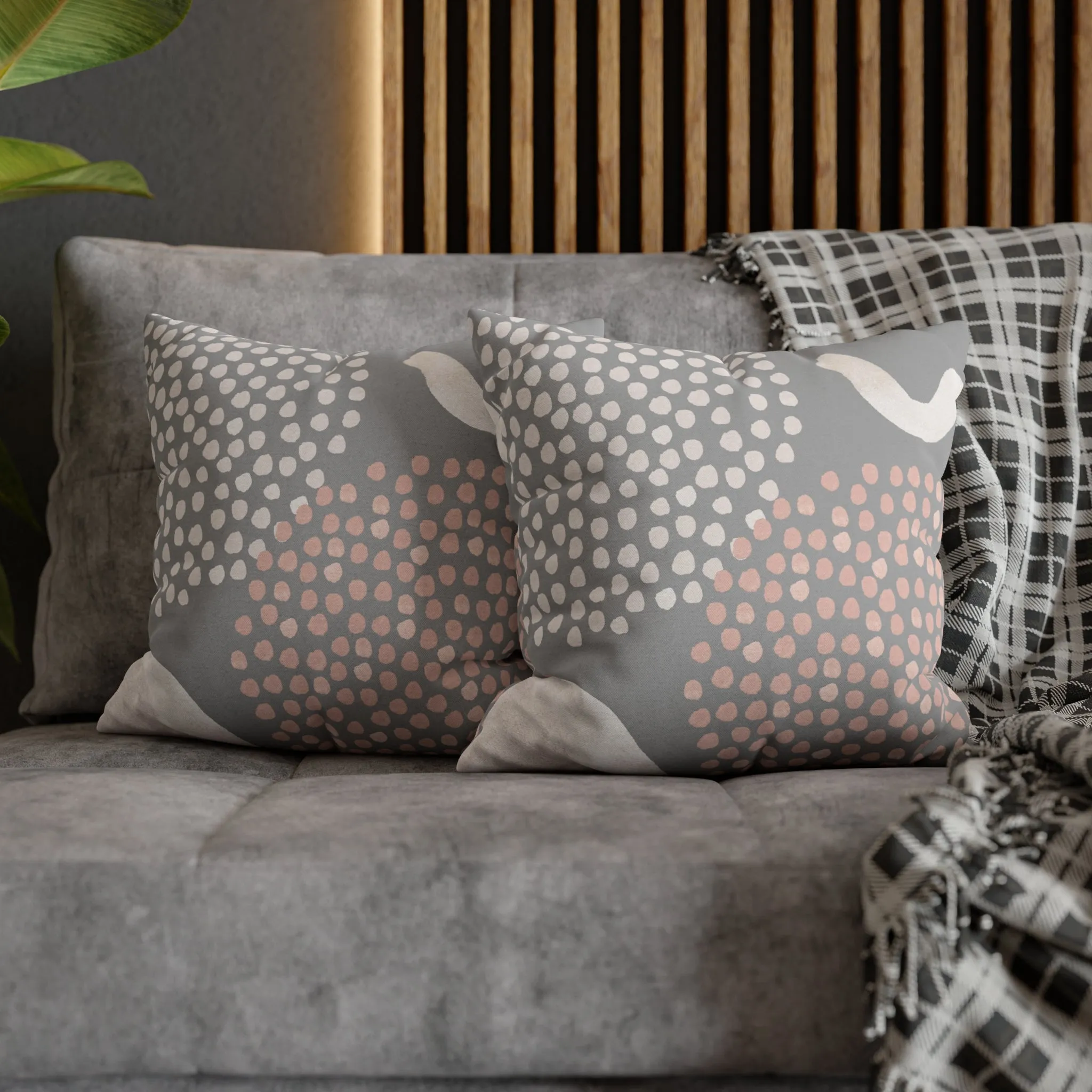 Abstract Boho Pillow Cover | Gray Blush Pink, Ivory