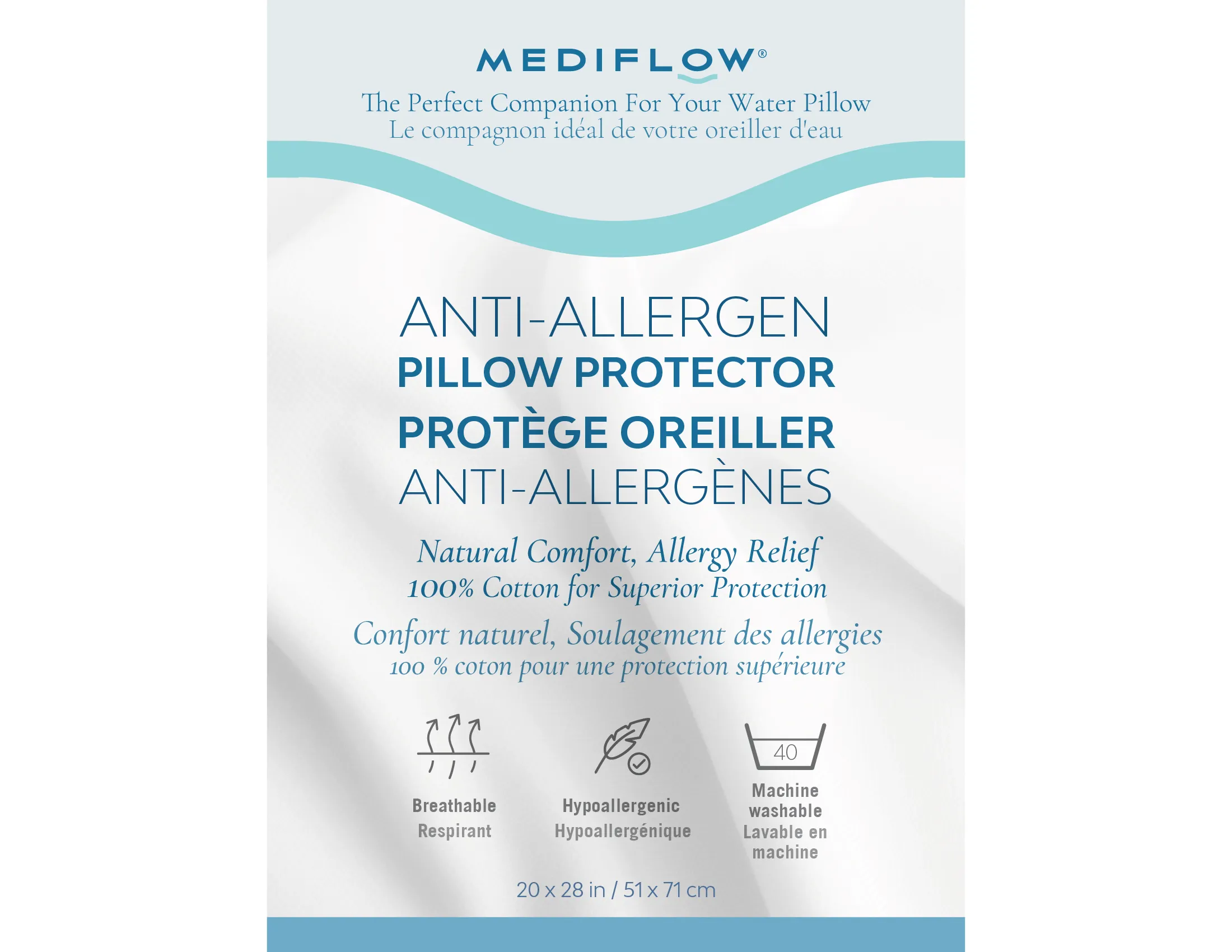 Anti-Allergen Pillow Cover - 100% Cotton, the perfect protection for your water pillow