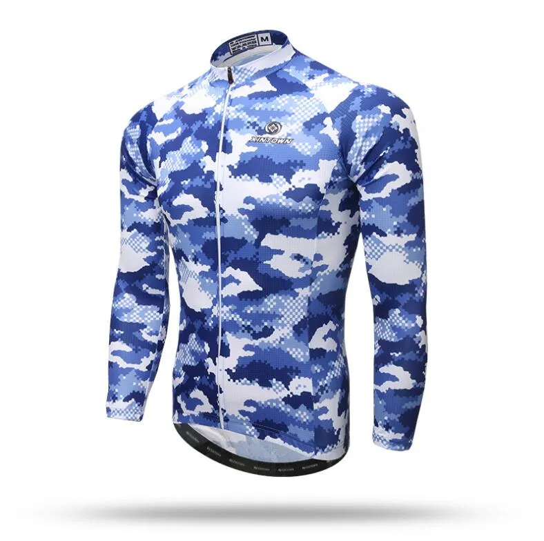 Blue Camouflage Long Sleeve Cycling Jersey Set