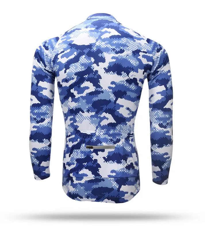 Blue Camouflage Long Sleeve Cycling Jersey Set