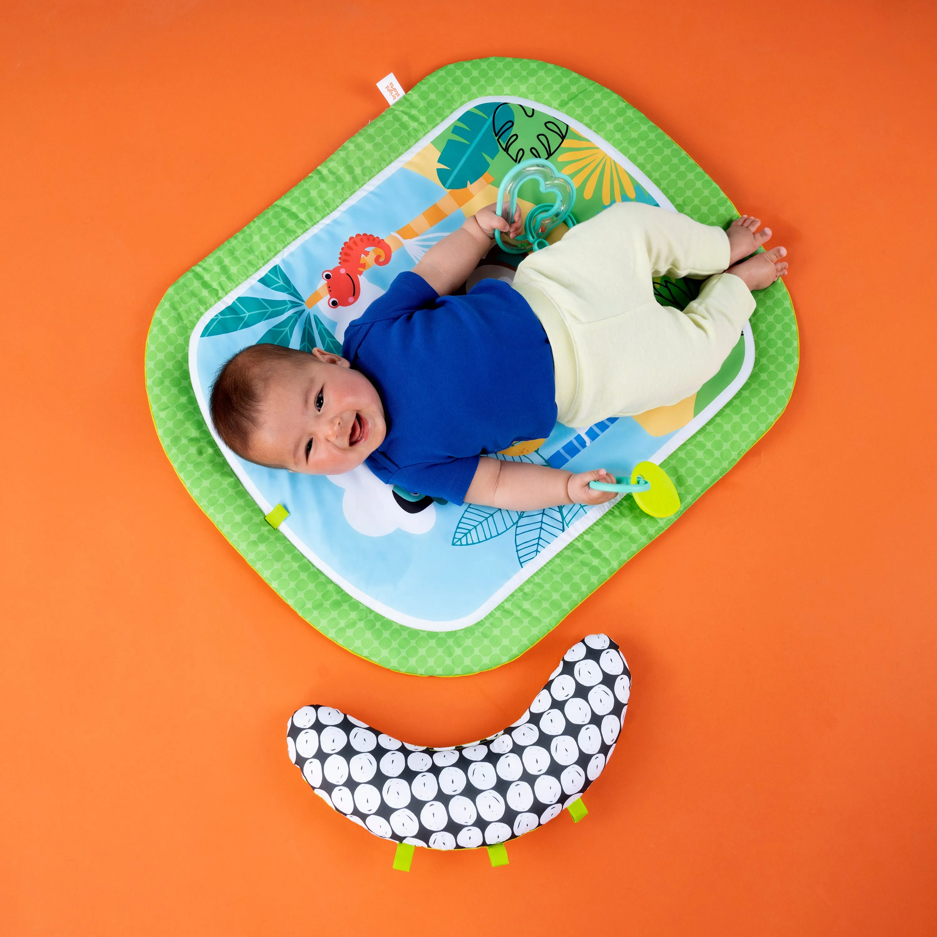 Bright Starts Easy Breezy Baby Tummy Time Activity Mat with 2 Take Along Toys