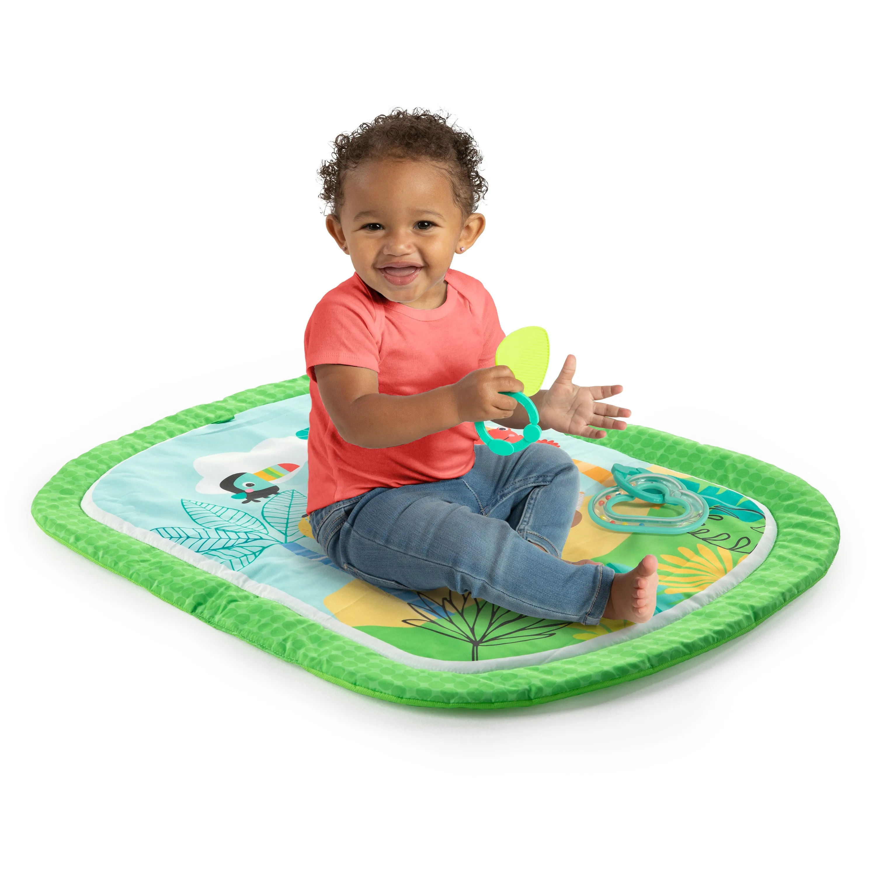 Bright Starts Easy Breezy Baby Tummy Time Activity Mat with 2 Take Along Toys