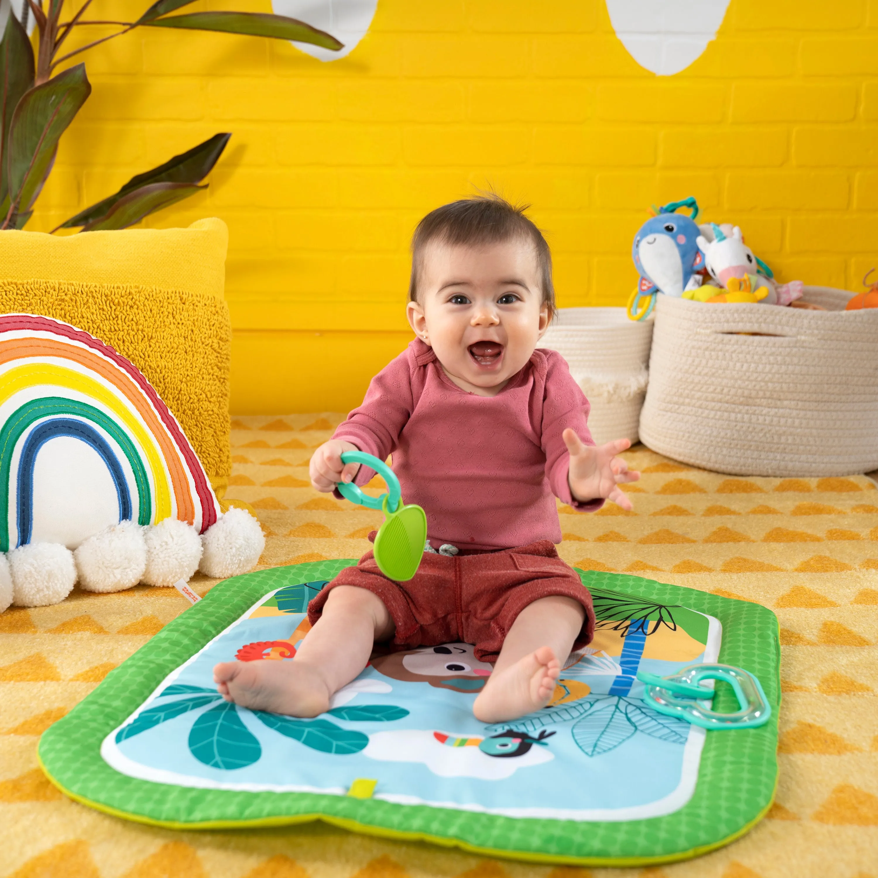 Bright Starts Easy Breezy Baby Tummy Time Activity Mat with 2 Take Along Toys