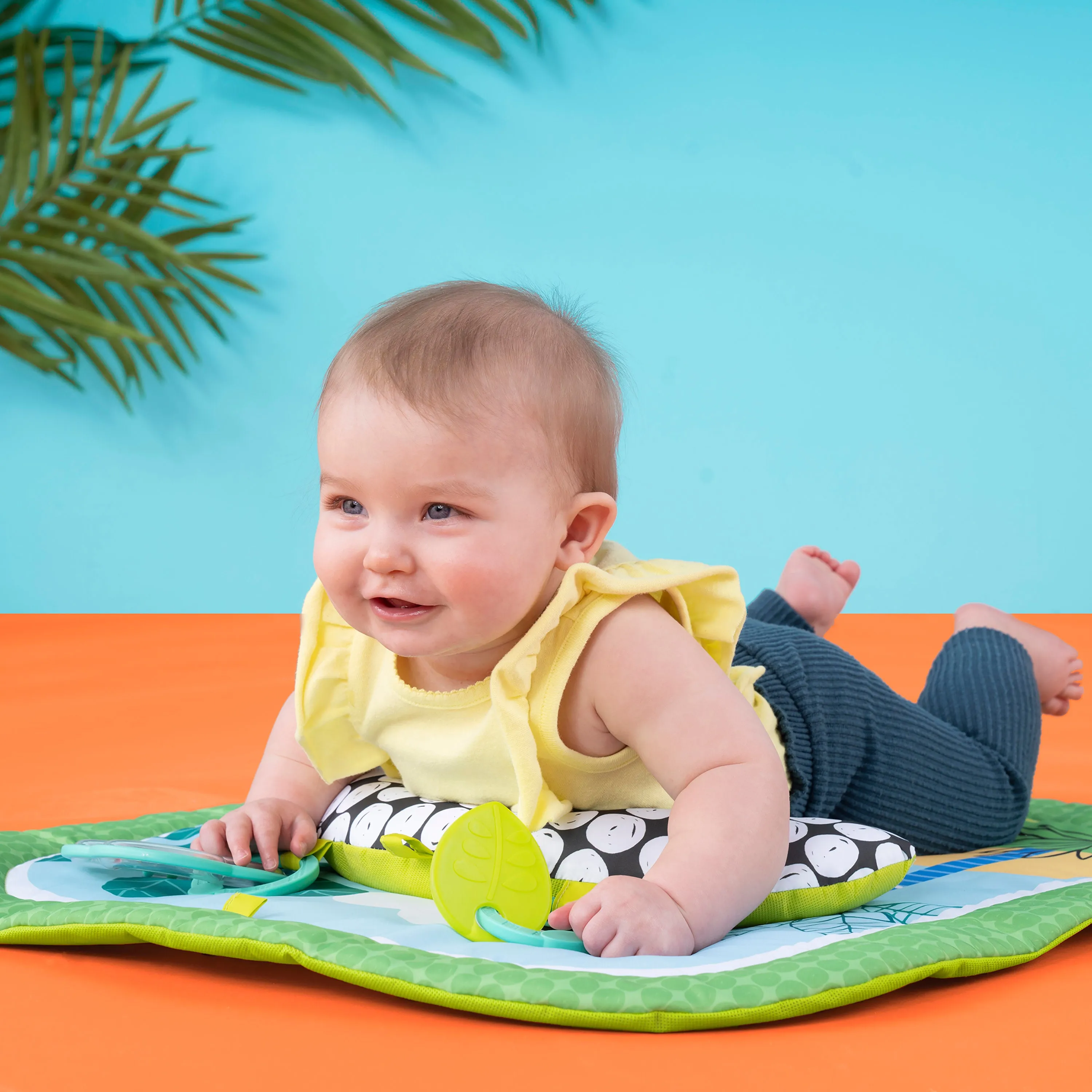 Bright Starts Easy Breezy Baby Tummy Time Activity Mat with 2 Take Along Toys