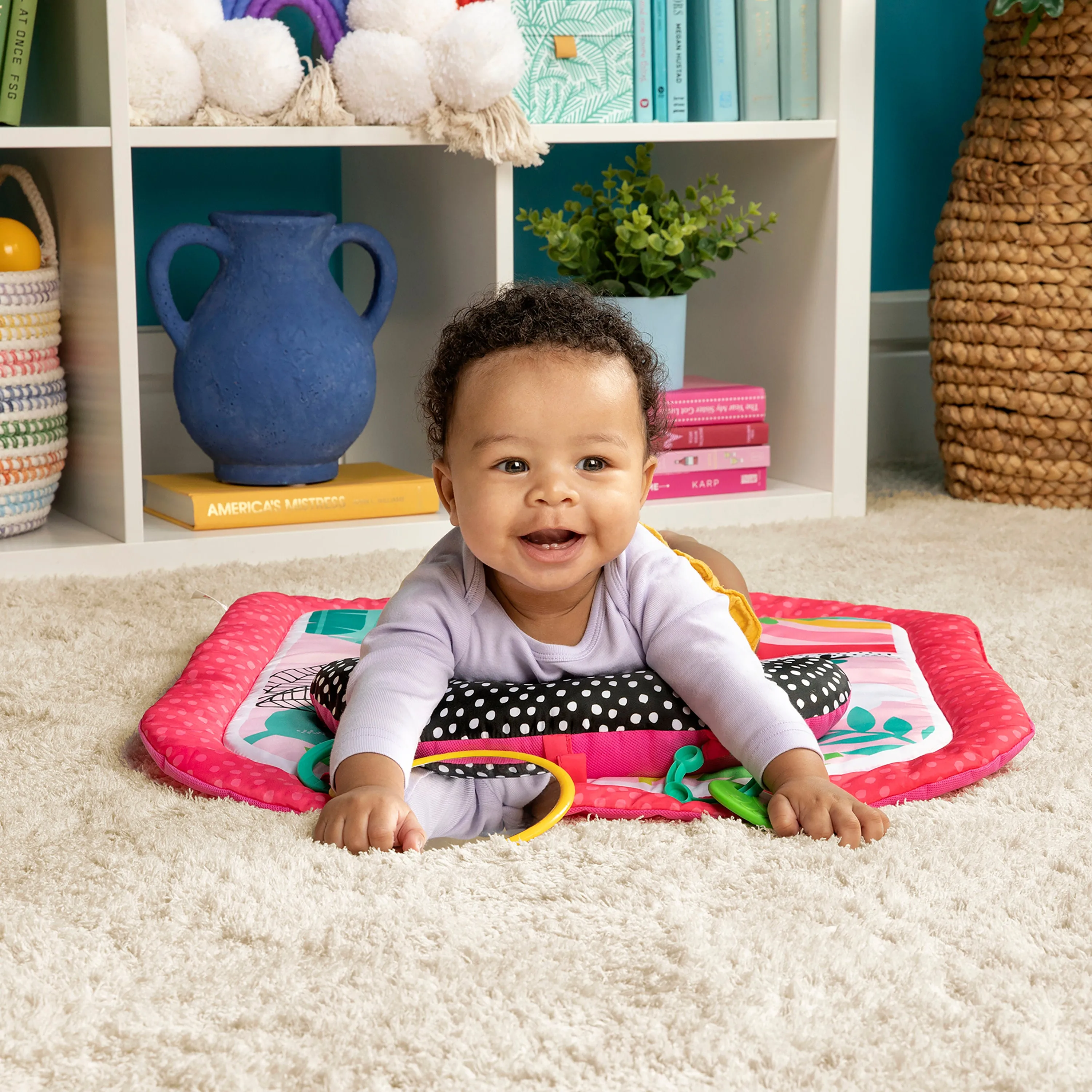 Bright Starts Rainbow Tropics Prop & Play Tummy Time Baby Activity Mat