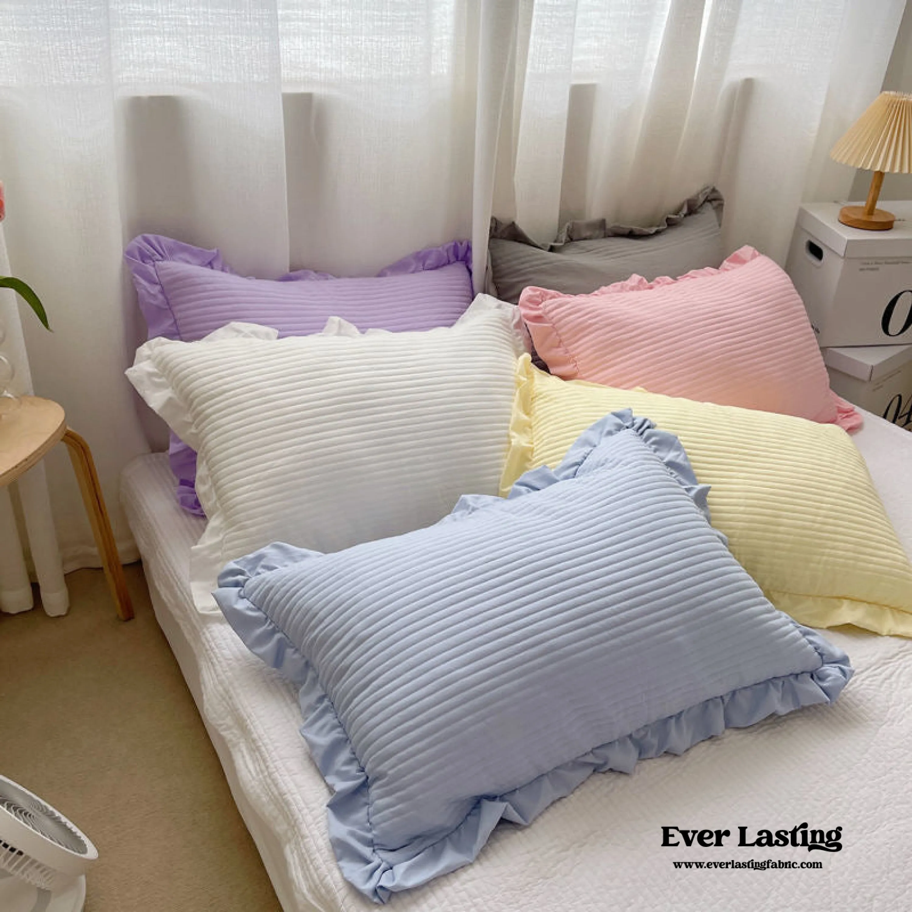 Chiffon Quilted Ruffle Pillowcases (10 Colors)