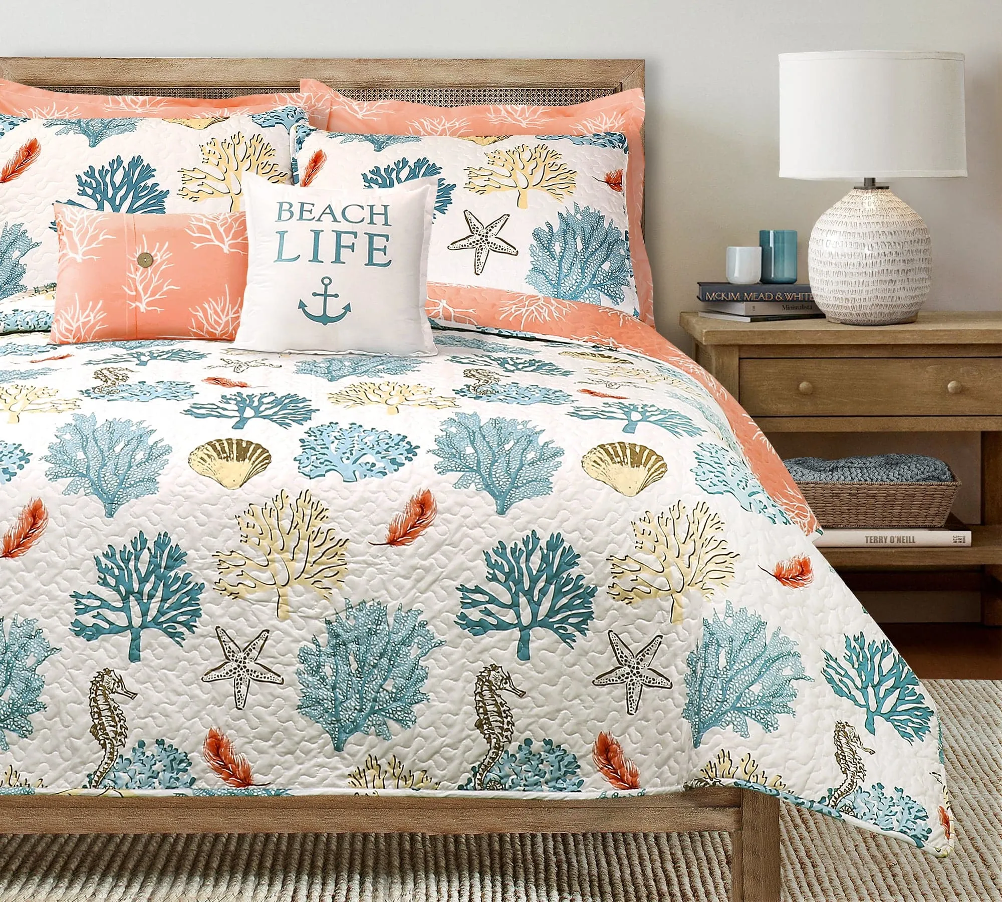 Coastal Reef Feather Reversible Quilt Set