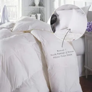 Duck Feather & Down Quilt 500GSM   Duck Feather and Down Pillows 2 Pack Combo Super King White