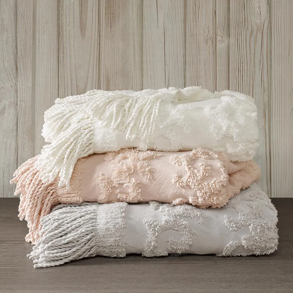 Elegant Boho Cotton Chenille Tufted Throw