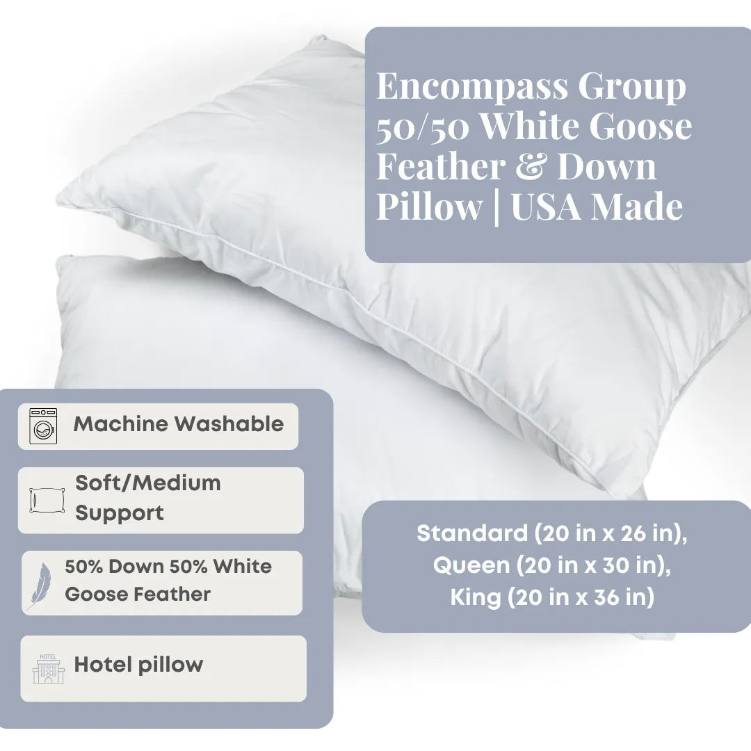 Encompass Group 50/50 White Goose Feather & Down Pillow | USA Made