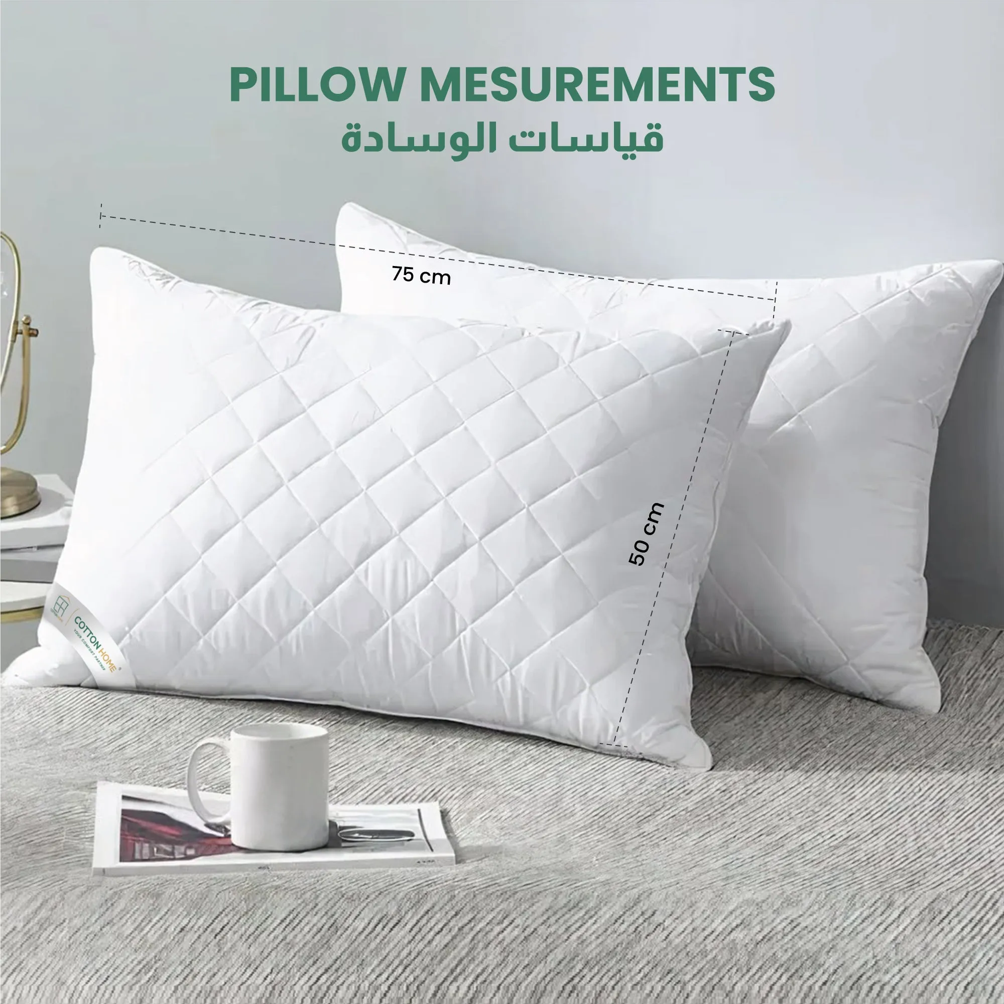 Four Seasons Quilted Pillow Bed Pillows for Sleeping Hotel Pillow White 50x75 cm Pack of 1