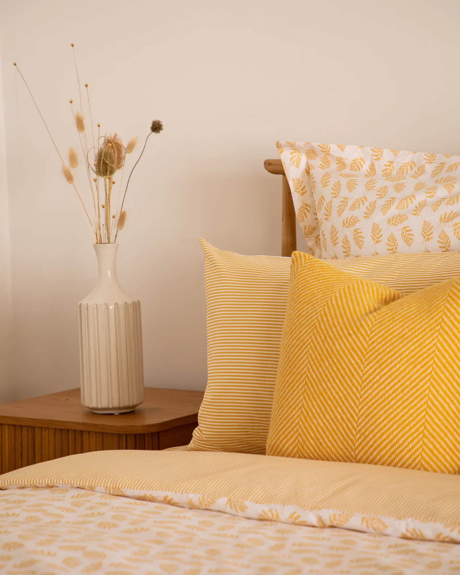 Foxford Yellow Ticking Pillowcase Set