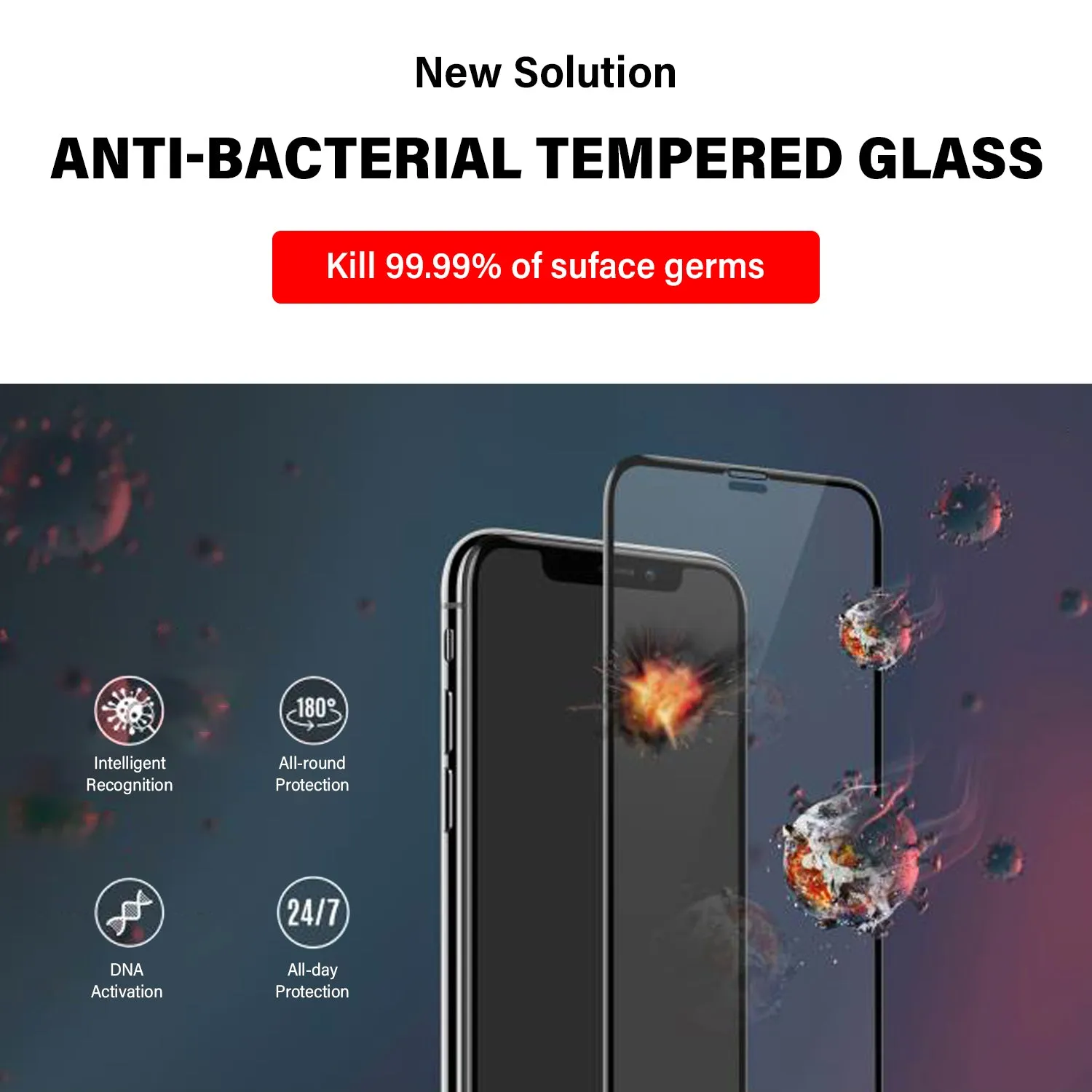 iPhone XR Tempered Glass Screen Protector Tough on Antibacterial