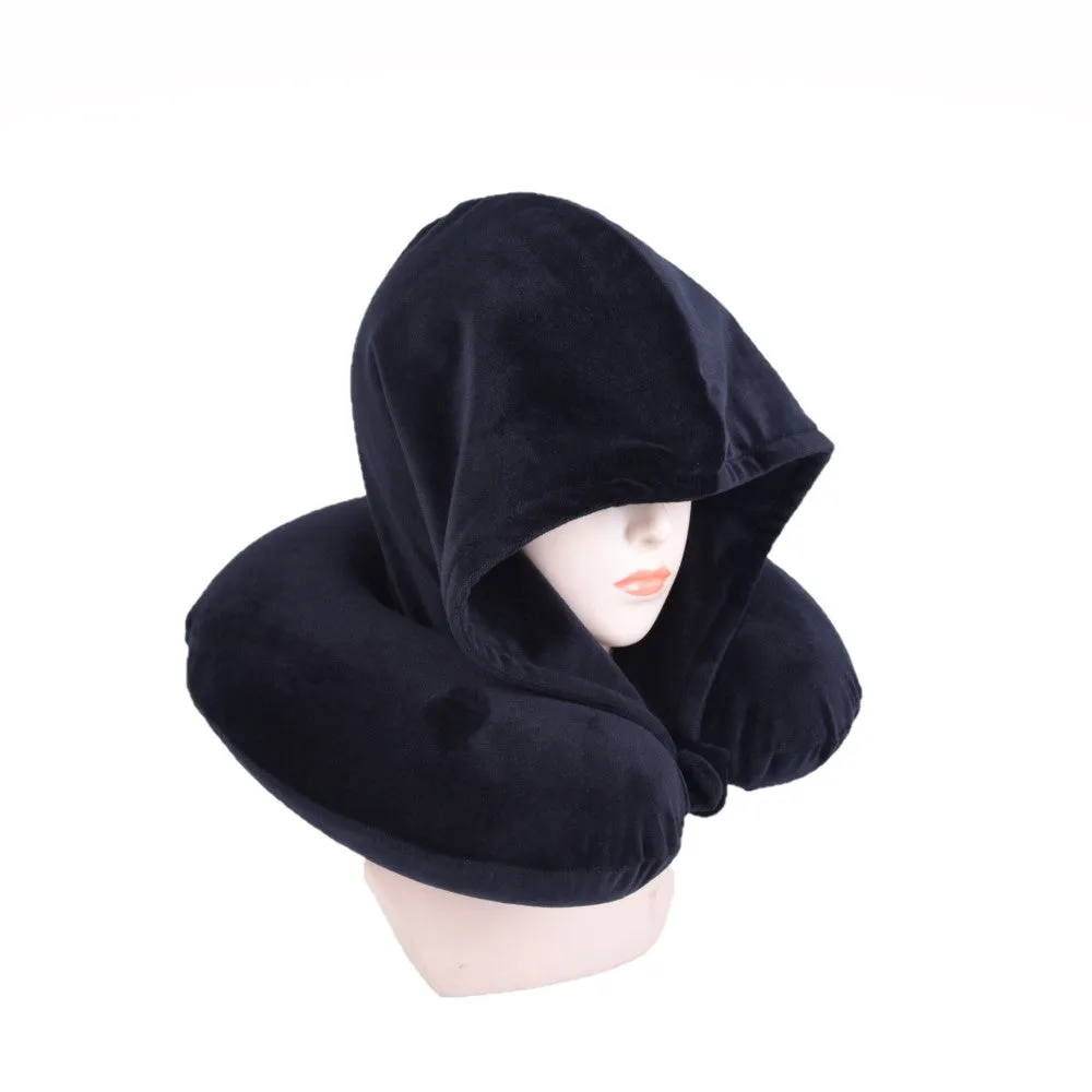 Luxury Quality U Shaped Memory Foam Neck Head Support Travel Pillow with Velvet Hoodie