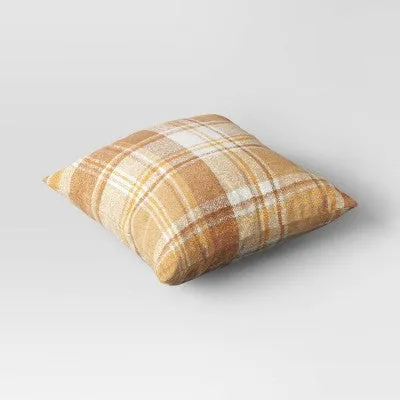 New - Oversized Raised Striped Boucle Plaid Square Throw Pillow Cream - Threshold