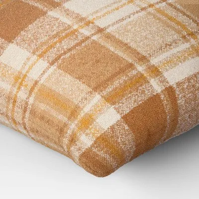 New - Oversized Raised Striped Boucle Plaid Square Throw Pillow Cream - Threshold