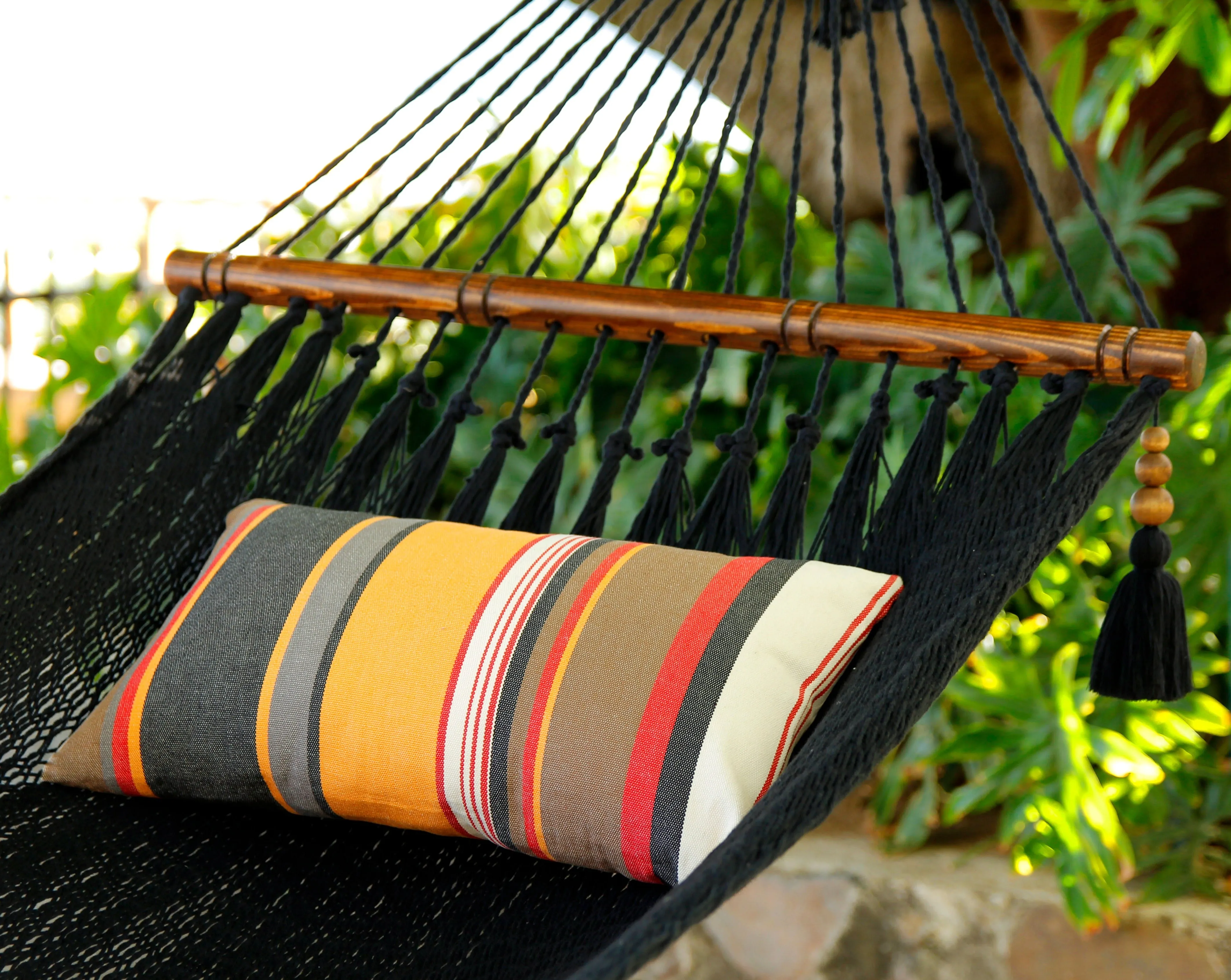 Orange Black Red Striped Throw Pillow | MARIGOLD