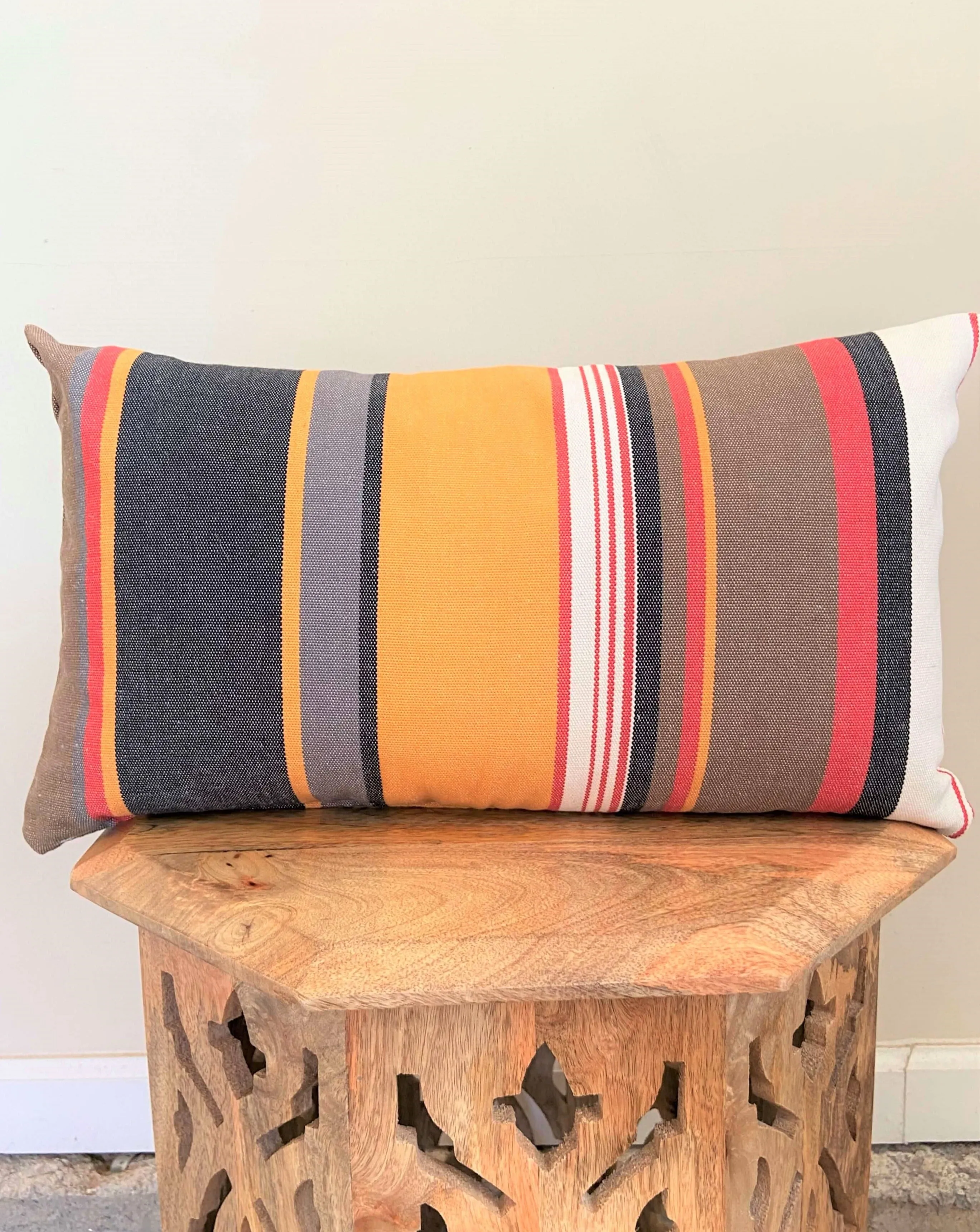 Orange Black Red Striped Throw Pillow | MARIGOLD