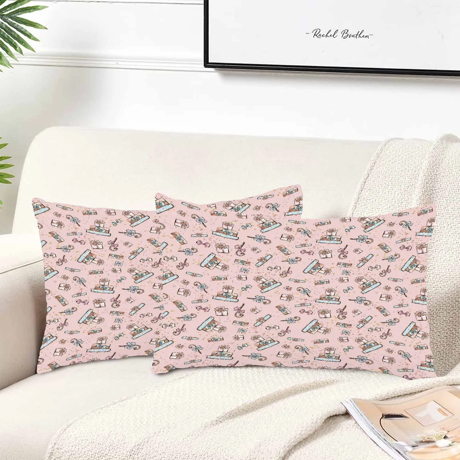 Pink Christmas  Peach Skin Pillowcase 20"x12" (One Side Printing)(2 Pack)