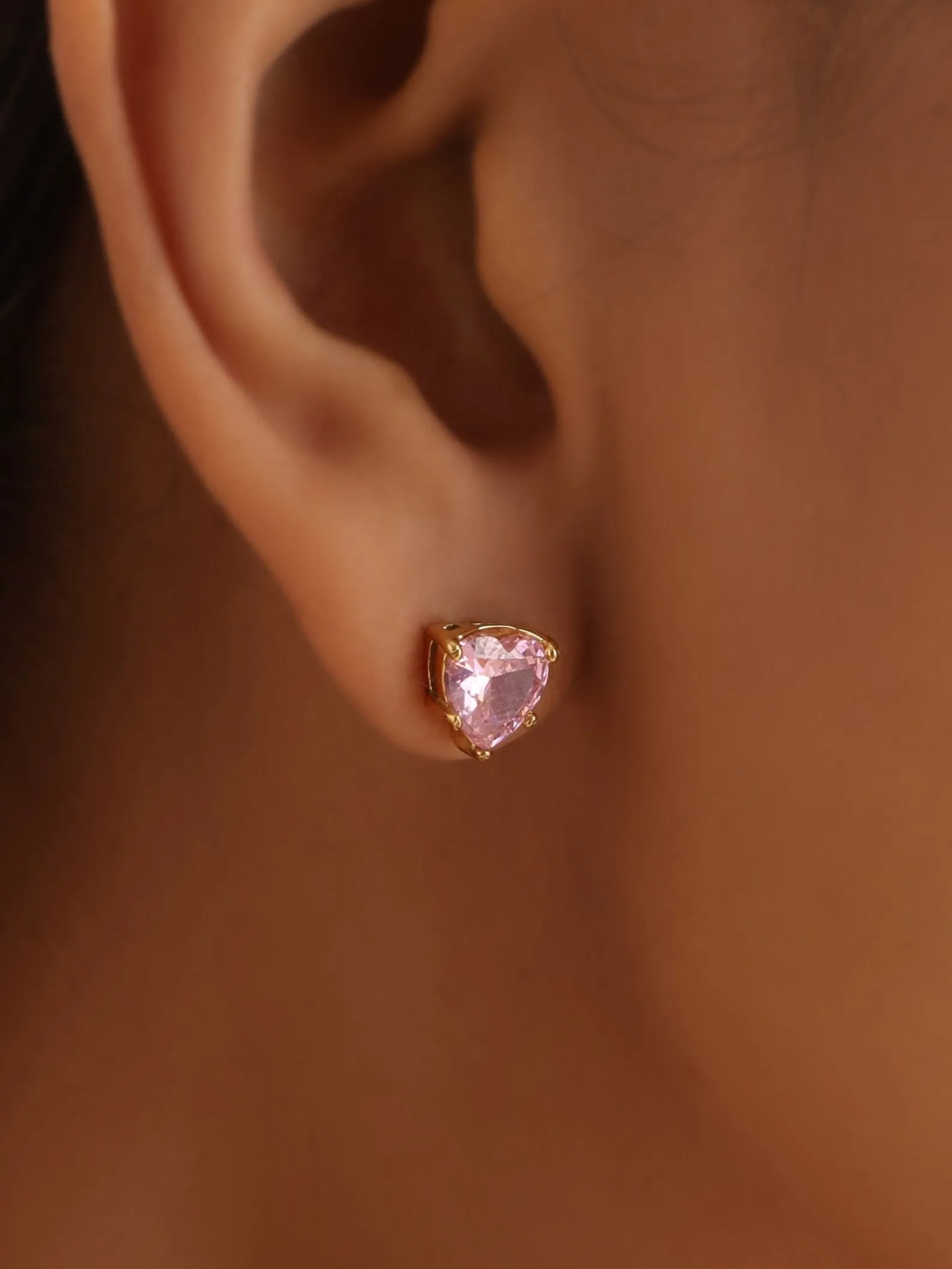 Pink Solitaire Heart Studs