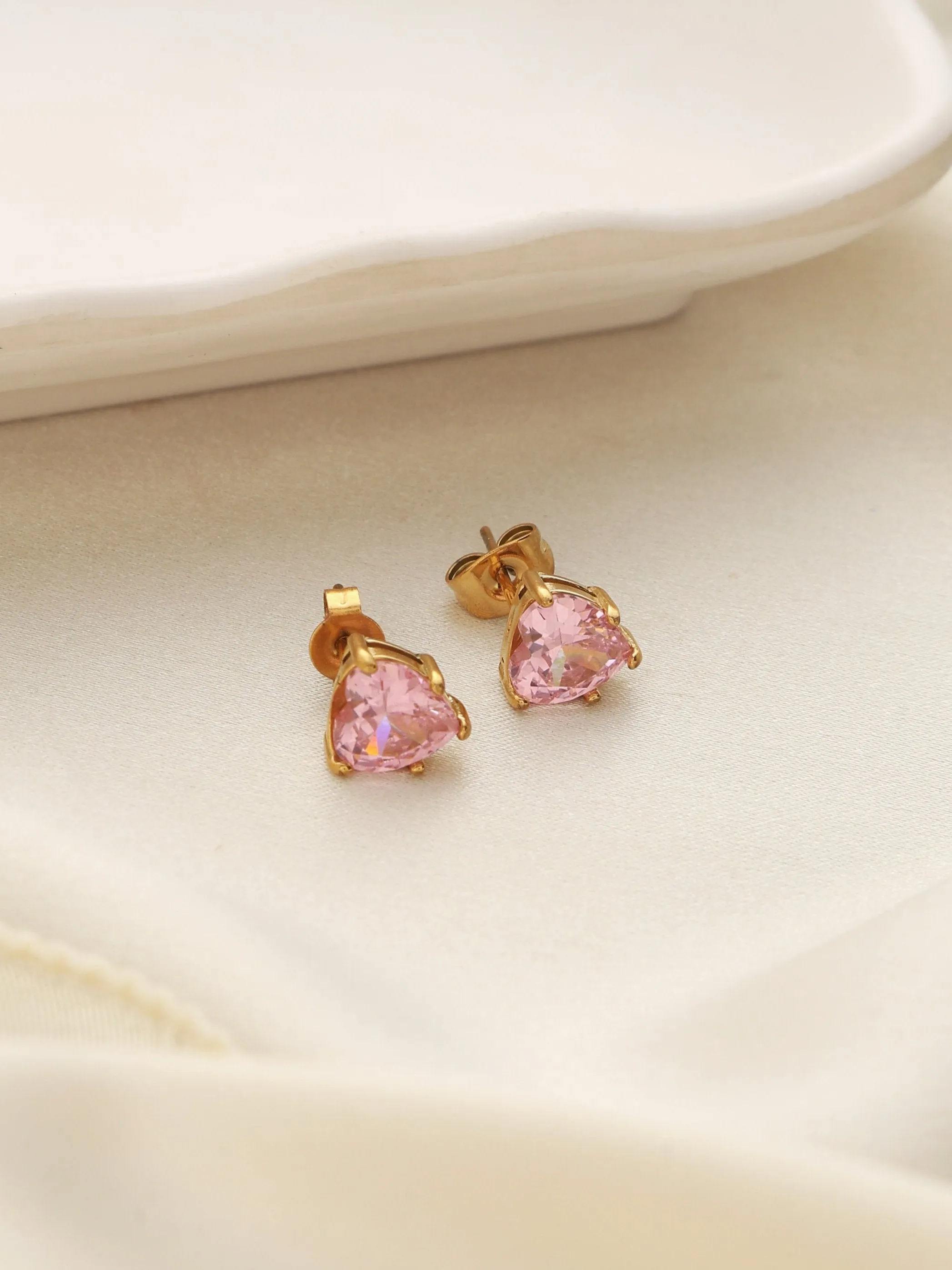 Pink Solitaire Heart Studs