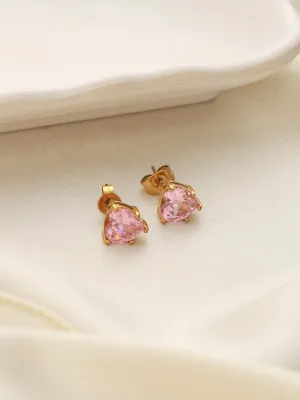 Pink Solitaire Heart Studs