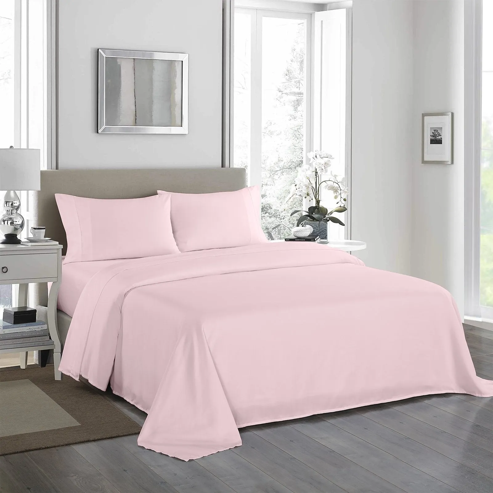 Royal Comfort 1200 Thread Count Sheet Set 4 Piece Ultra Soft Satin Weave Finish King Soft Pink