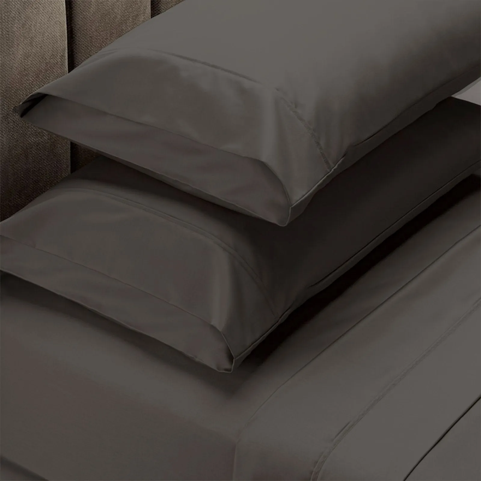 Royal Comfort 4 Piece 1500TC Sheet Set And Goose Feather Down Pillows 2 Pack Set Queen Stone