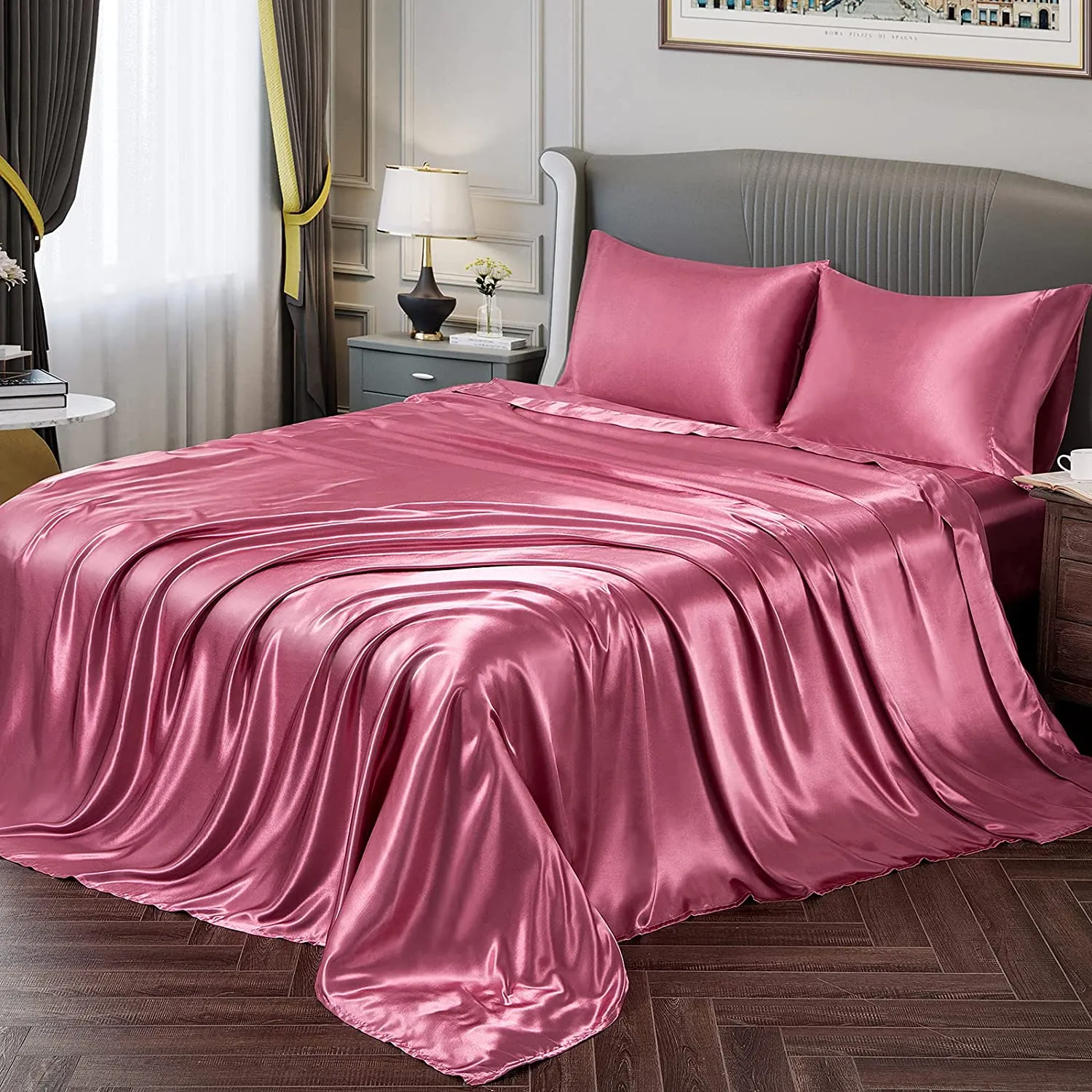 Satin Silky Soft 4 pcs Bed Sheets Set