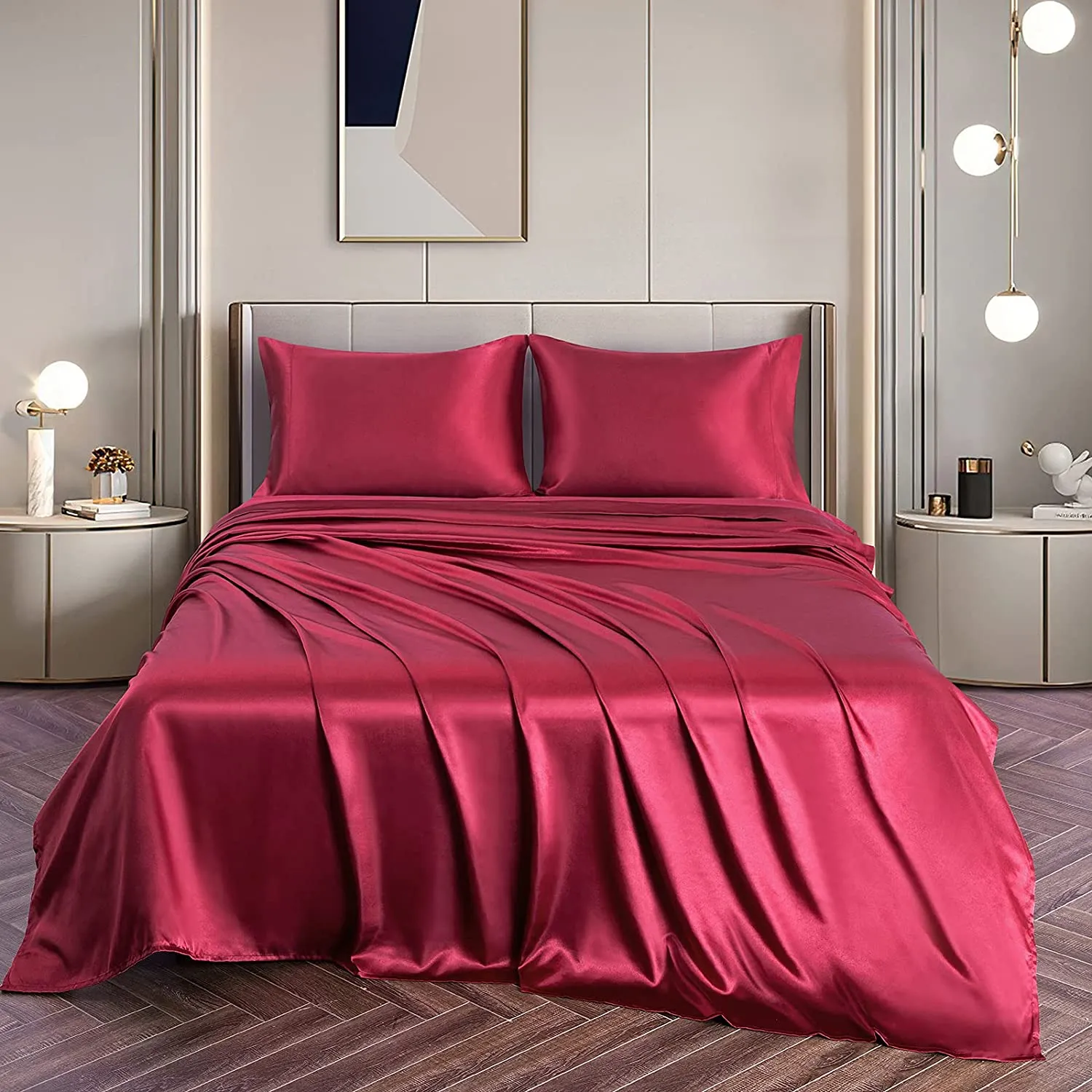 Satin Silky Soft 4 pcs Bed Sheets Set