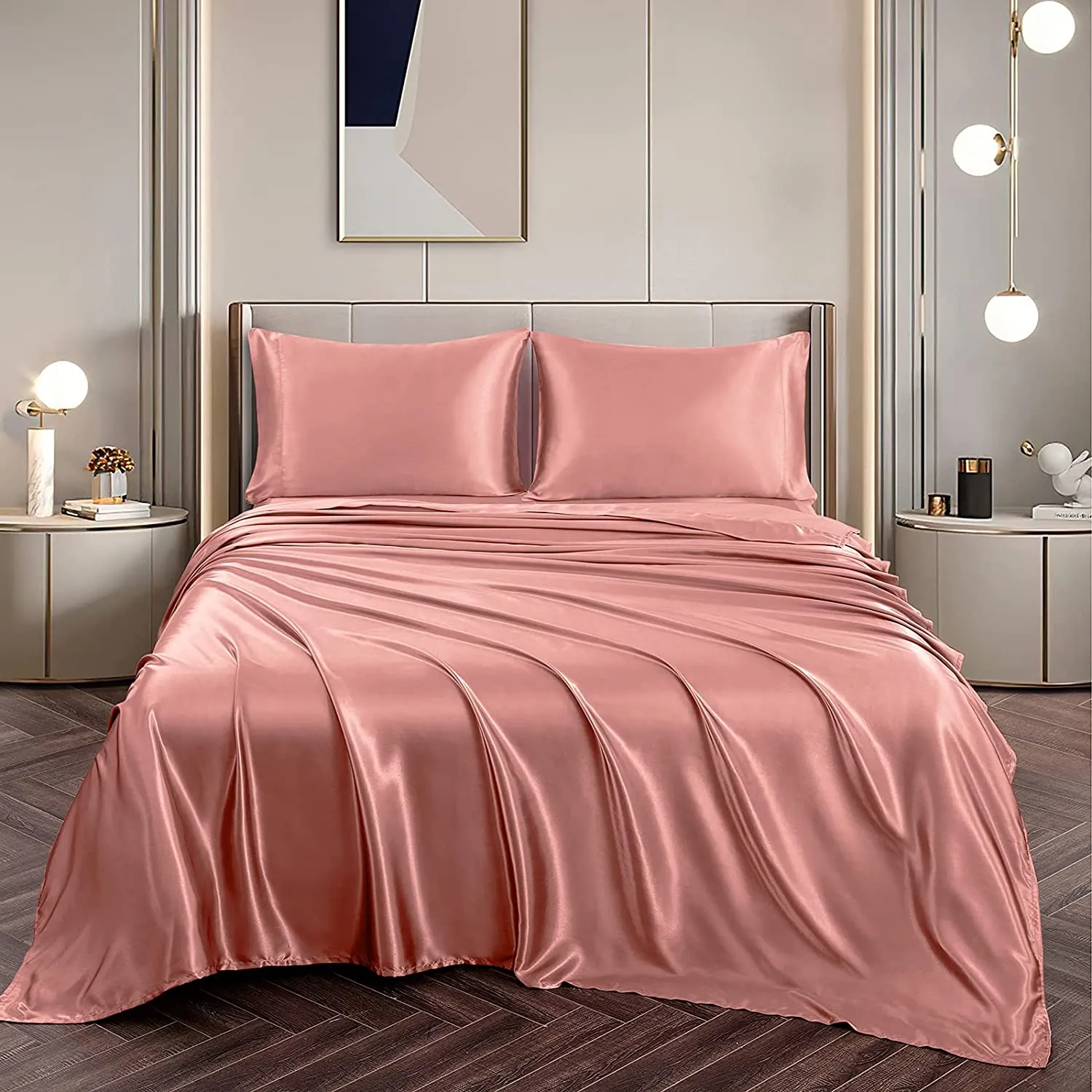 Satin Silky Soft 4 pcs Bed Sheets Set