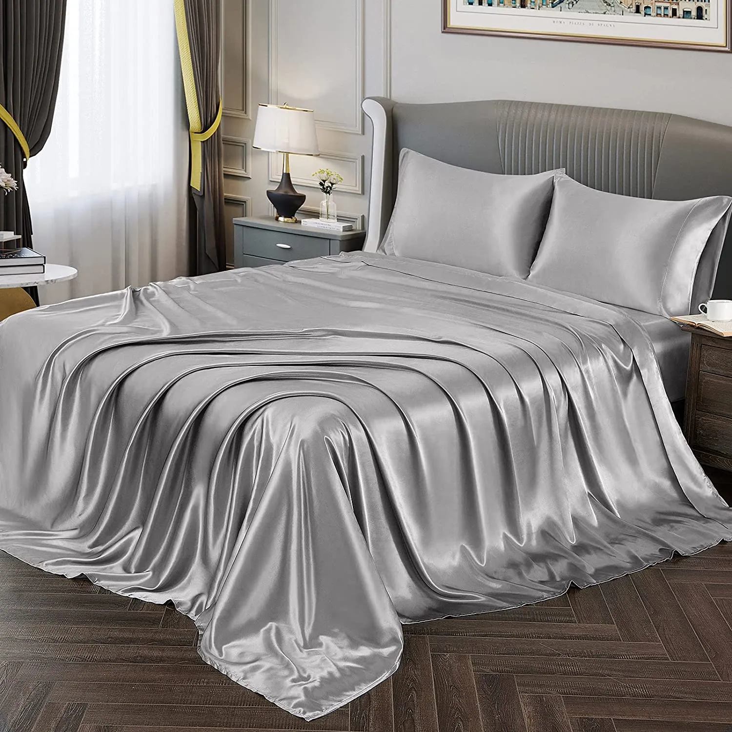 Satin Silky Soft 4 pcs Bed Sheets Set