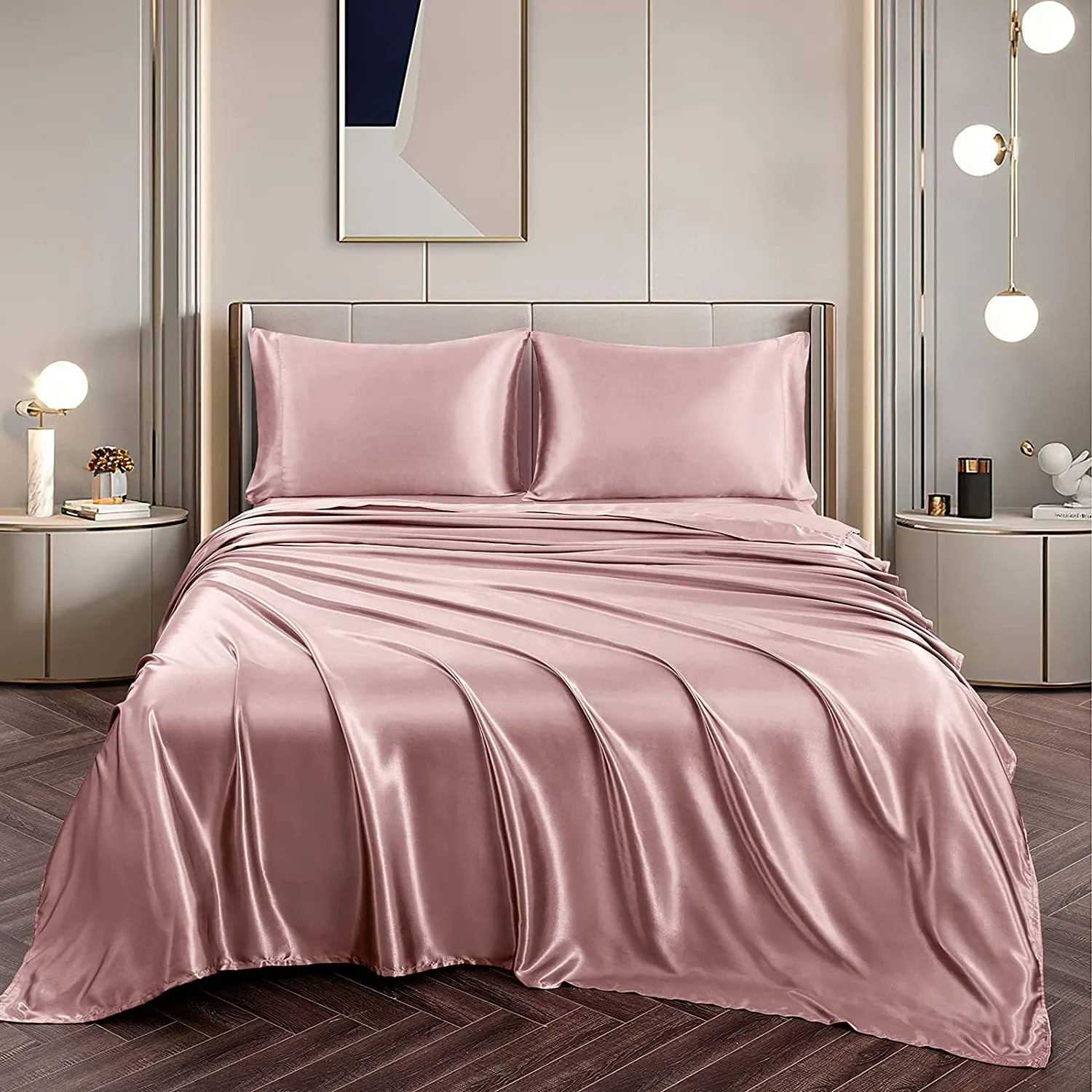 Satin Silky Soft 4 pcs Bed Sheets Set