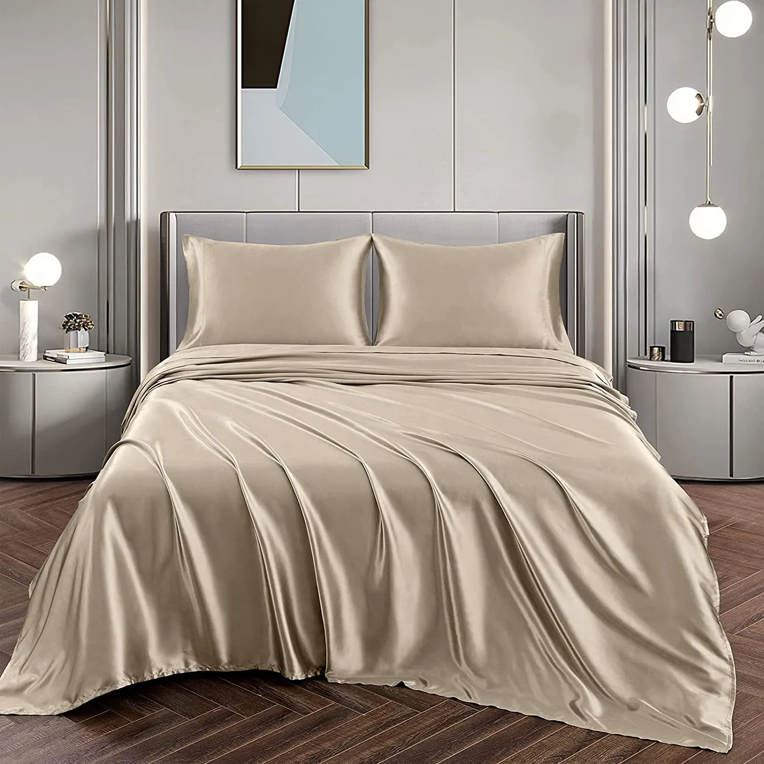 Satin Silky Soft 4 pcs Bed Sheets Set