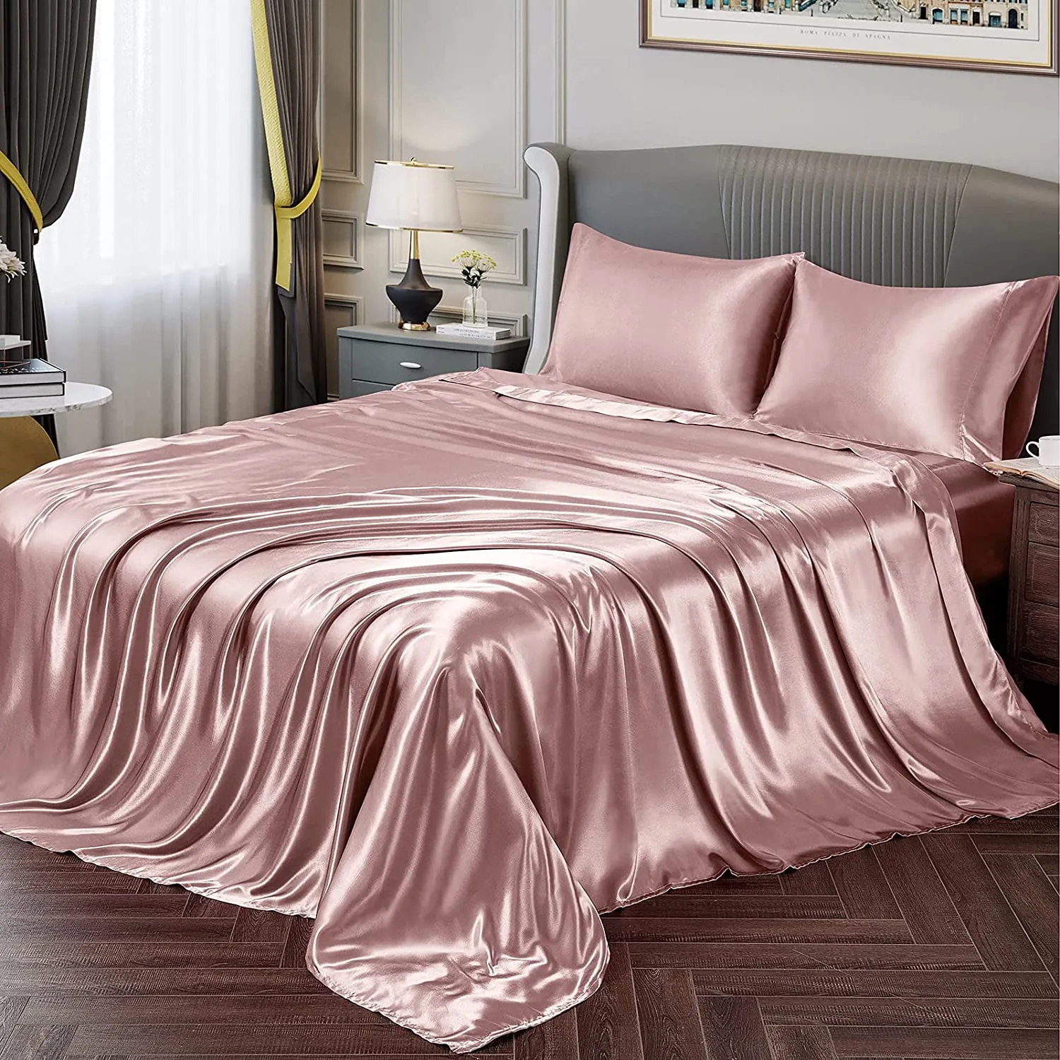 Satin Silky Soft 4 pcs Bed Sheets Set