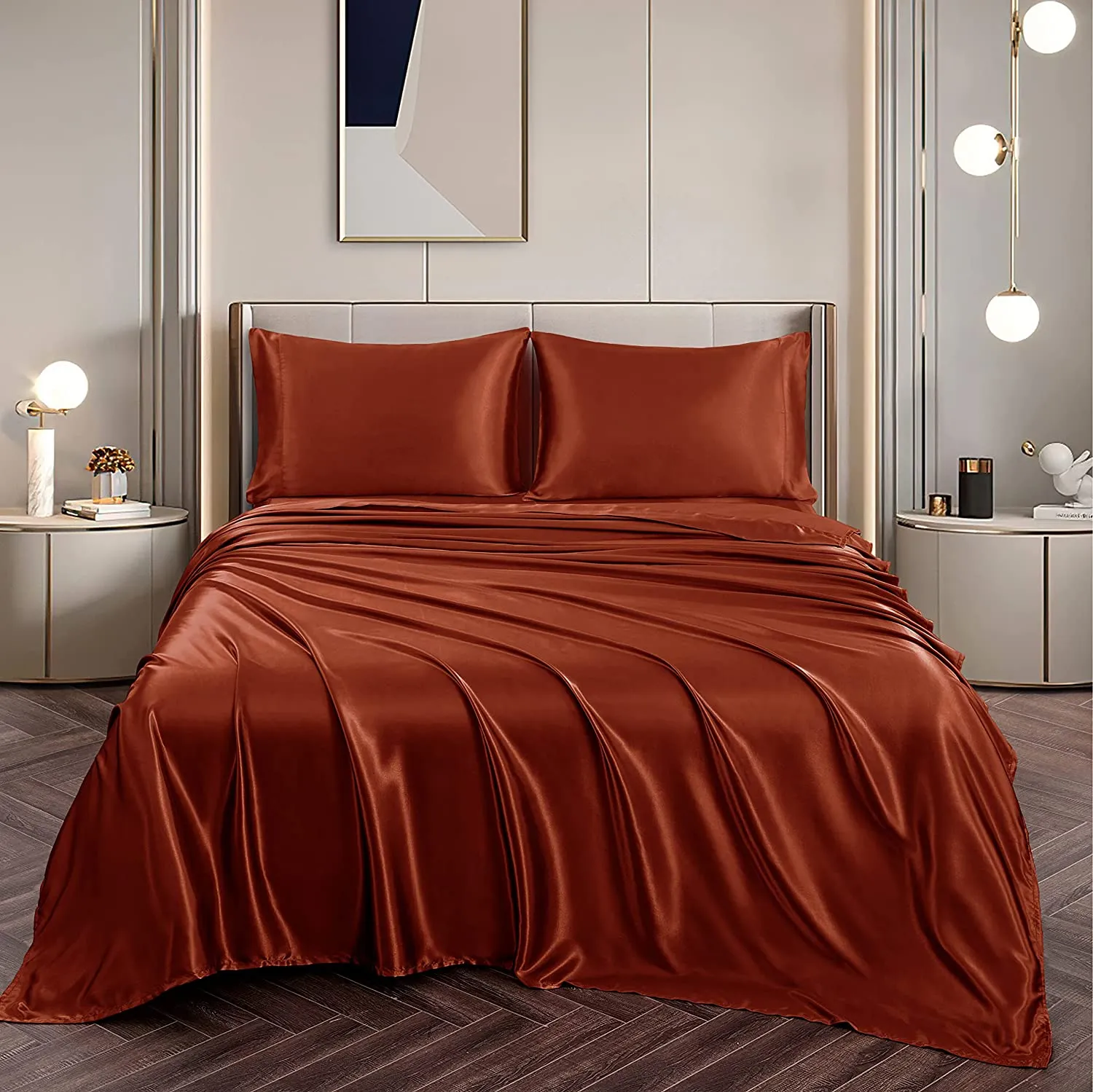 Satin Silky Soft 4 pcs Bed Sheets Set