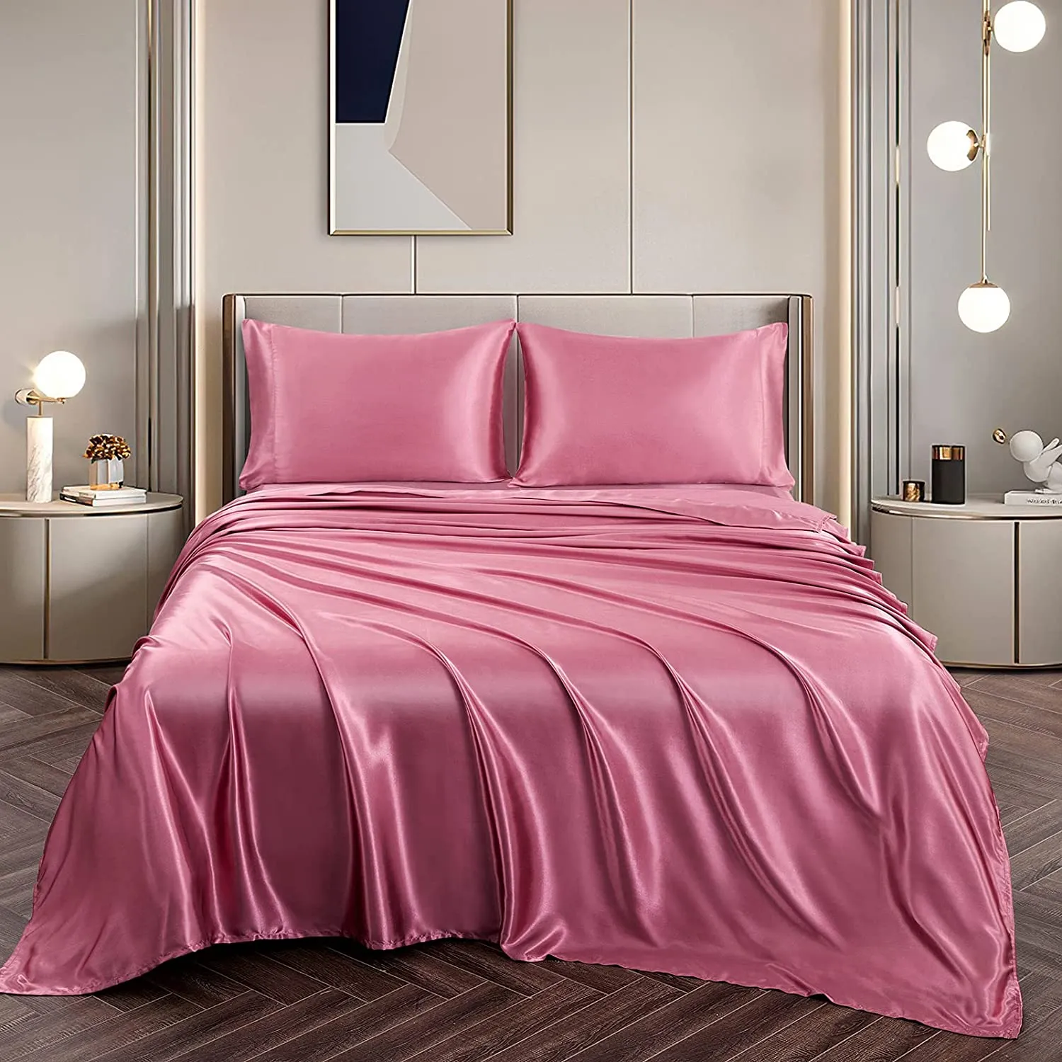 Satin Silky Soft 4 pcs Bed Sheets Set