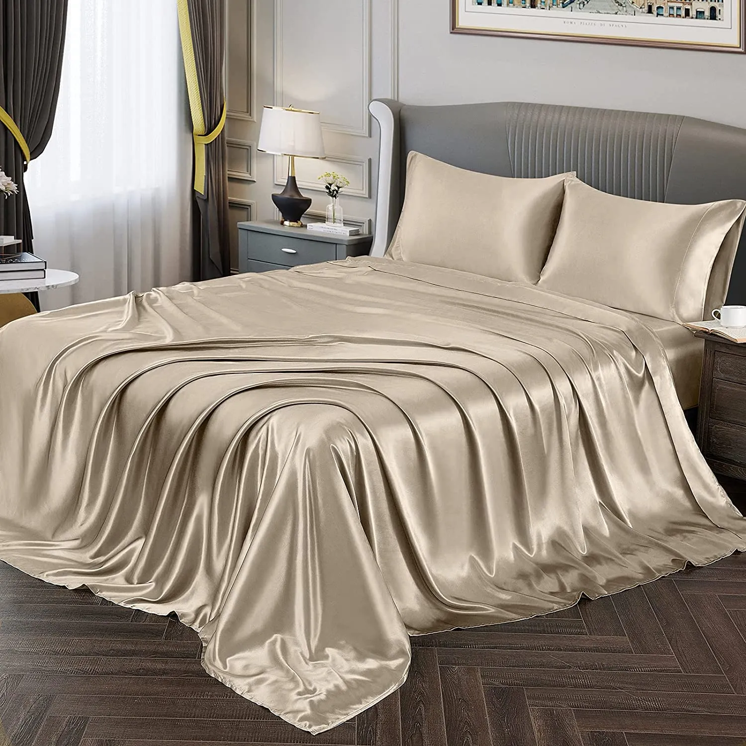 Satin Silky Soft 4 pcs Bed Sheets Set