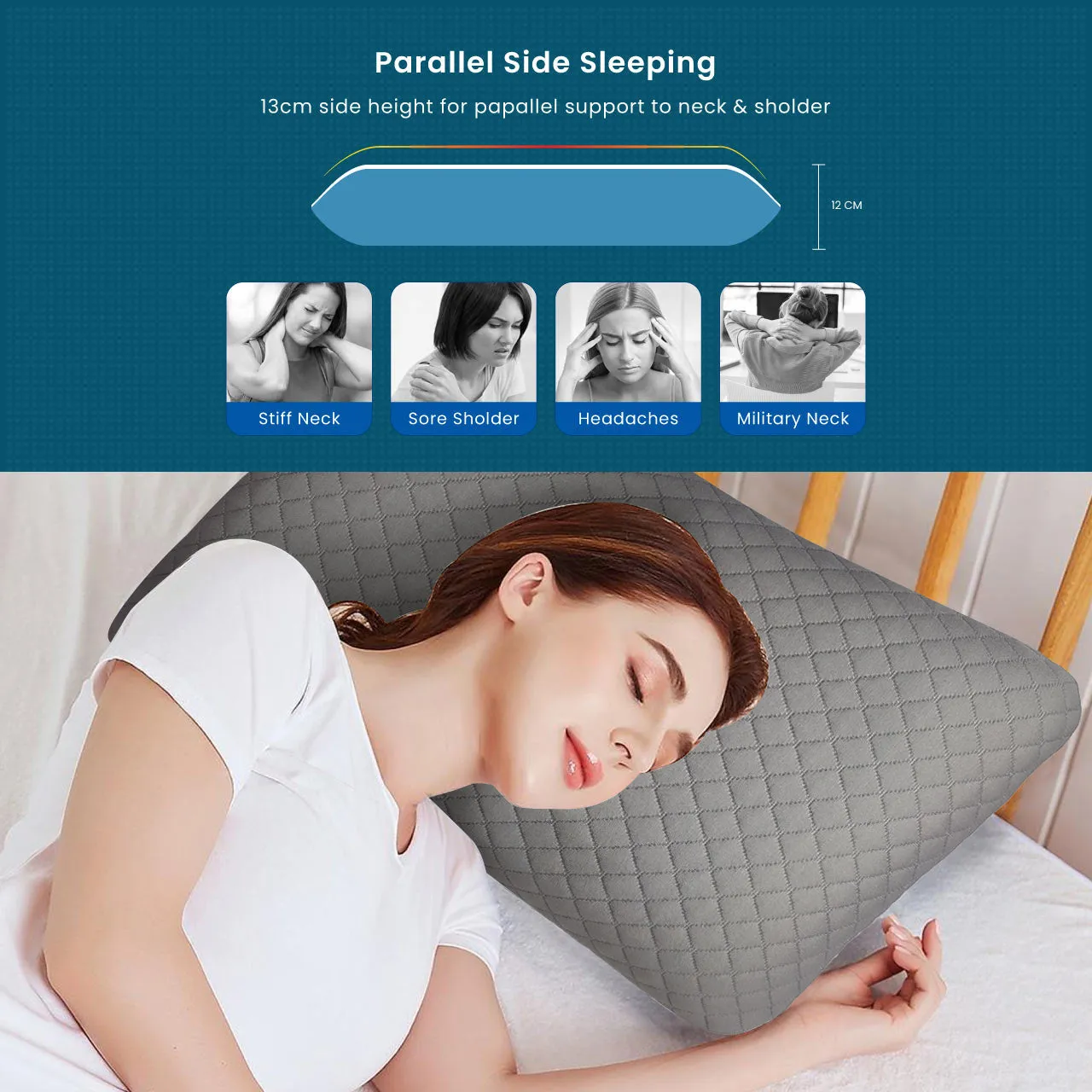 Shoulder Support Memory Foam Pillow Anti-Stress  35x55x12cm - Grey