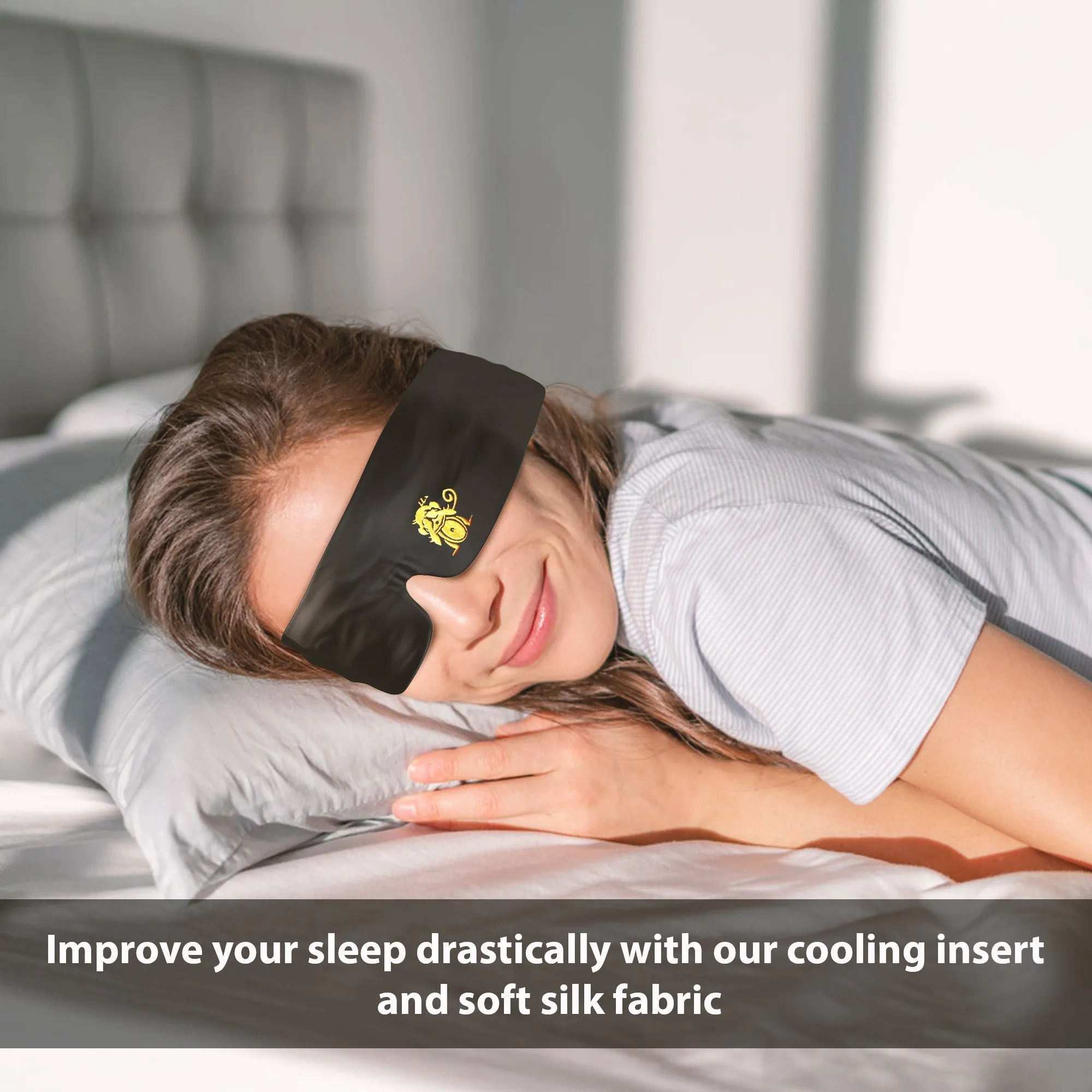 Sleep Monkey Luxury 100% Silk Sleep Mask with Cooling Gel Inserts and Ear Plugs Kit - Award-Winning Sleeping Mask for Best Night Sleep