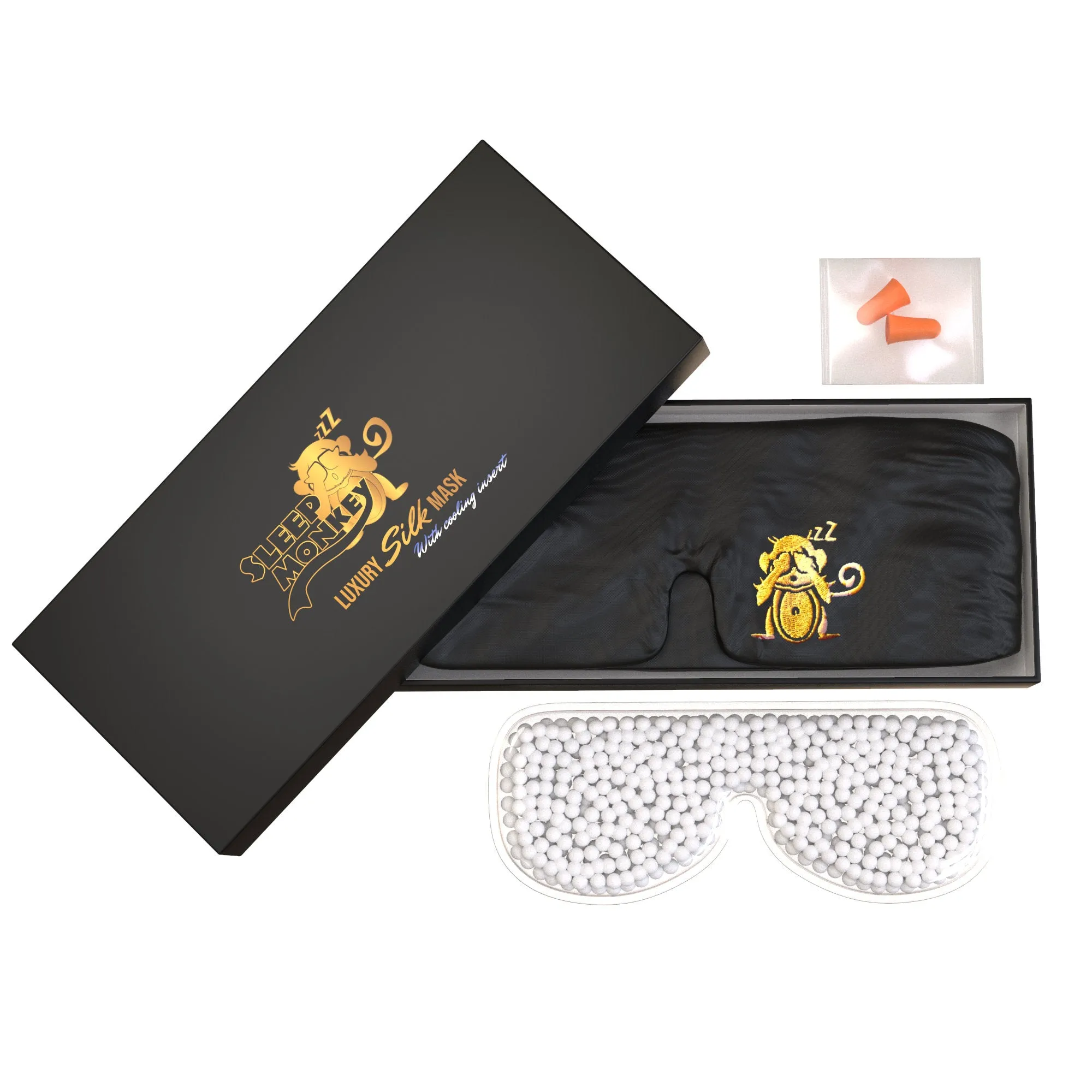 Sleep Monkey Luxury 100% Silk Sleep Mask with Cooling Gel Inserts and Ear Plugs Kit - Award-Winning Sleeping Mask for Best Night Sleep