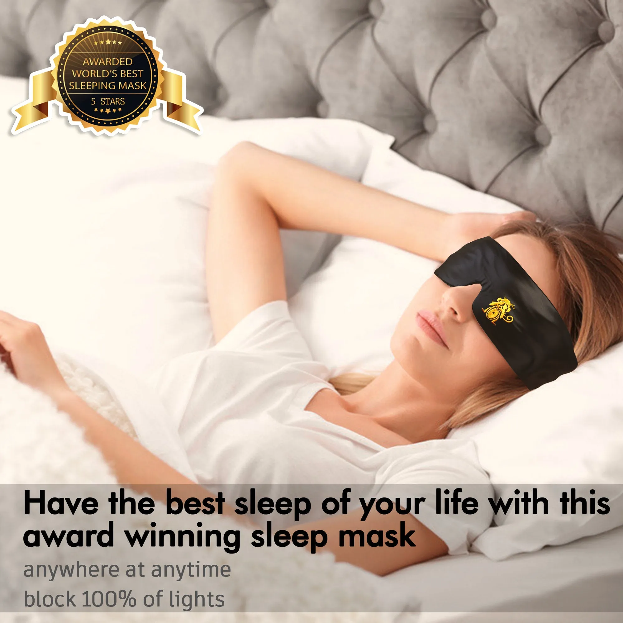 Sleep Monkey Luxury 100% Silk Sleep Mask with Cooling Gel Inserts and Ear Plugs Kit - Award-Winning Sleeping Mask for Best Night Sleep