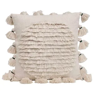 Square Cotton Embroidered Pillow w/fringe & tassels