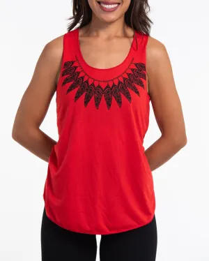 Super Soft Cotton Womens Feather Necklace Tank Top in Red