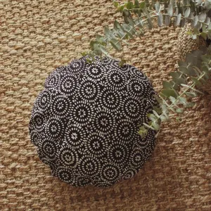 Traditional Batik Decorative Round Pillow Cover 16 - In Dark Navy